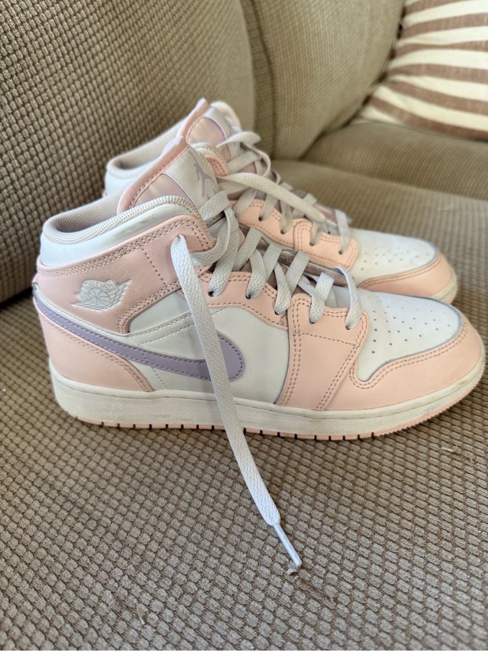Nike Air Jordan 1 Mid Pink and Lavender White girls womens 5.5